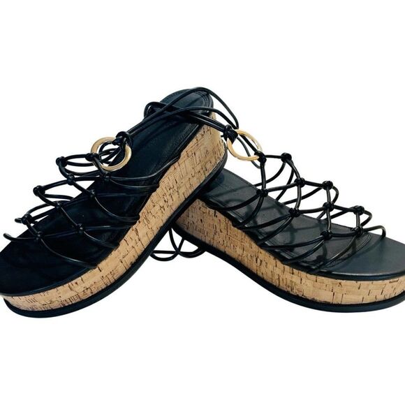 ASOS Cork Wedge Gladiator Sandal Women's Size 9 Black New Without Box - Picture 4 of 9